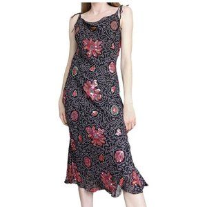 Nicole Miller Y2k Vintage silk asymmetric silk midi dress with sequins. Size 2.